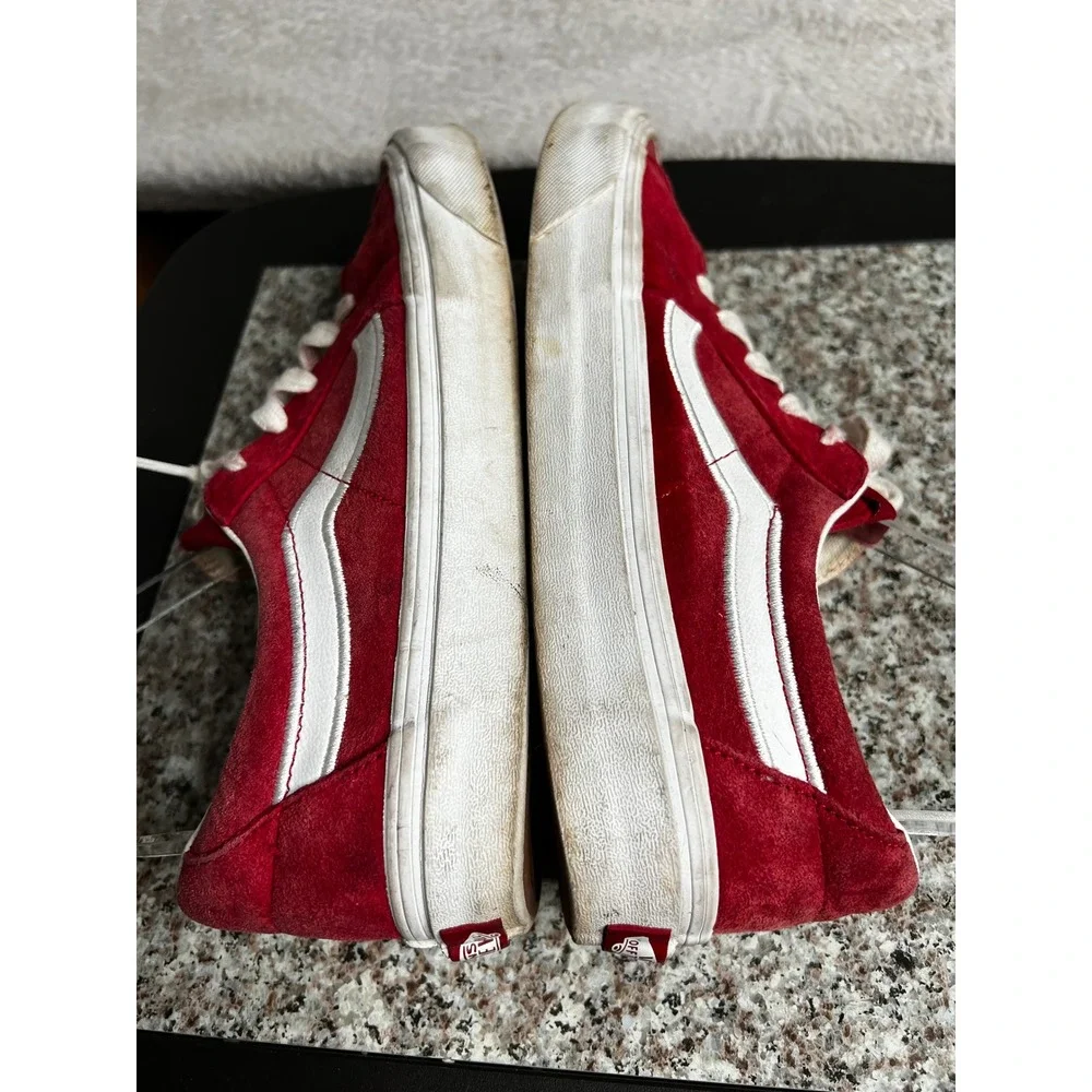 Vans Old Skool Red Suede White Stripe Low Top Skate Sneakers Womens 10 Mens 8.5